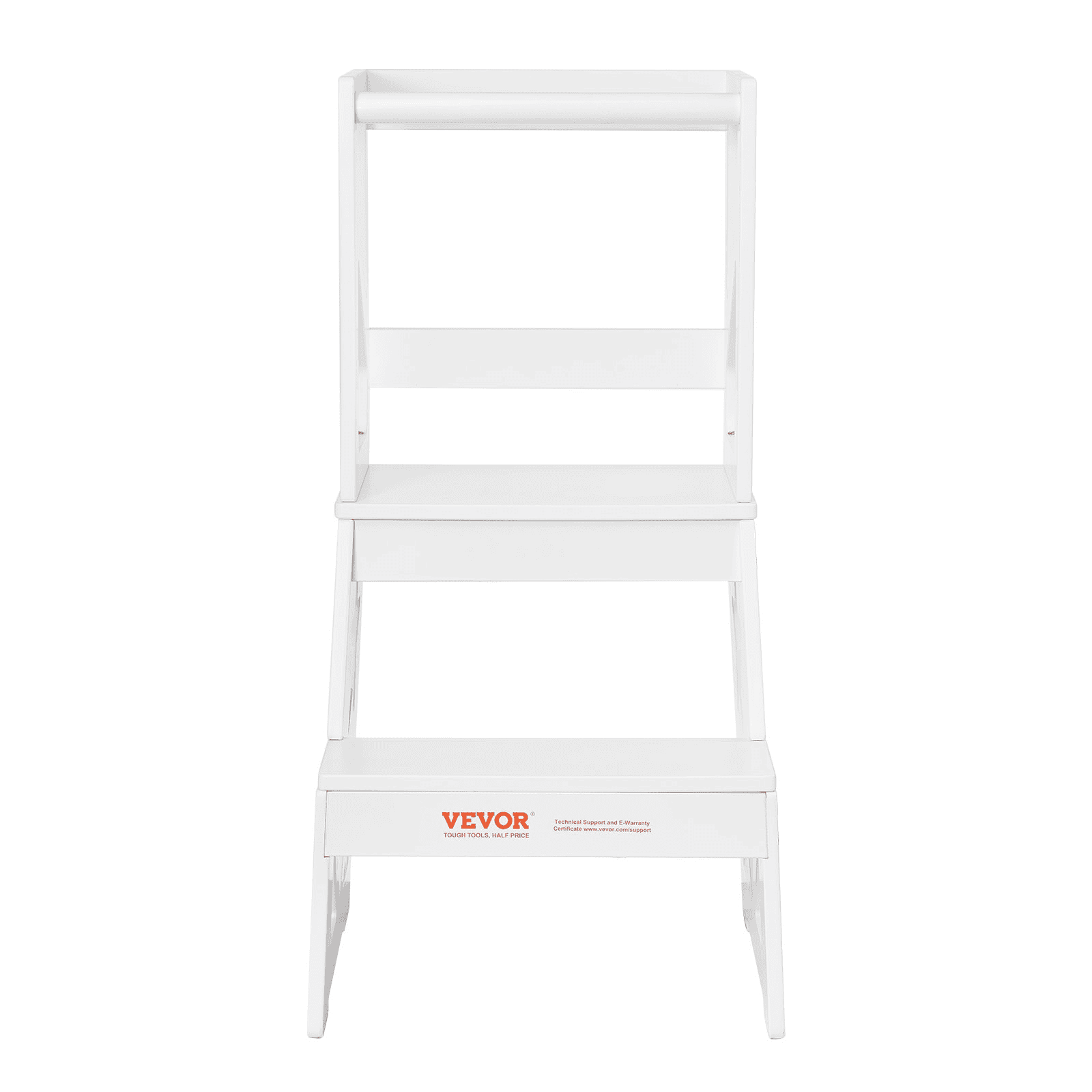 VEVOR Toddler Step Stool, Natural Pine Wood Kids Kitchen Stool Helper with Safety Rail, Standing Tower Learning Stool for Bedroom Bathroom Kitchen Counter, 150LBS Loading Capacity, White