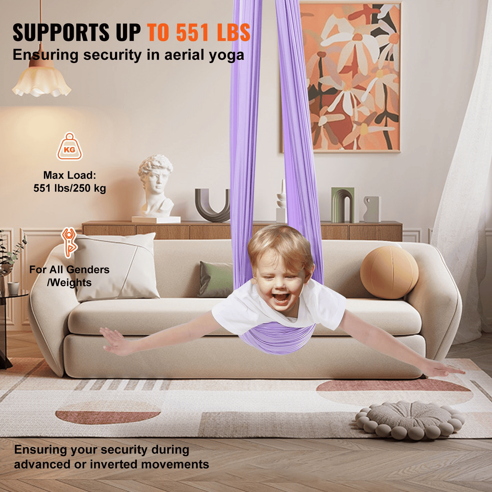 VEVOR Sensory Swing for Kids, 3.1 Yards, Therapy Swing for Children with Special Needs, Cuddle Swing Indoor Outdoor Hammock for Child & Adult with Autism, ADHD, Aspergers, Sensory Integration, Purple