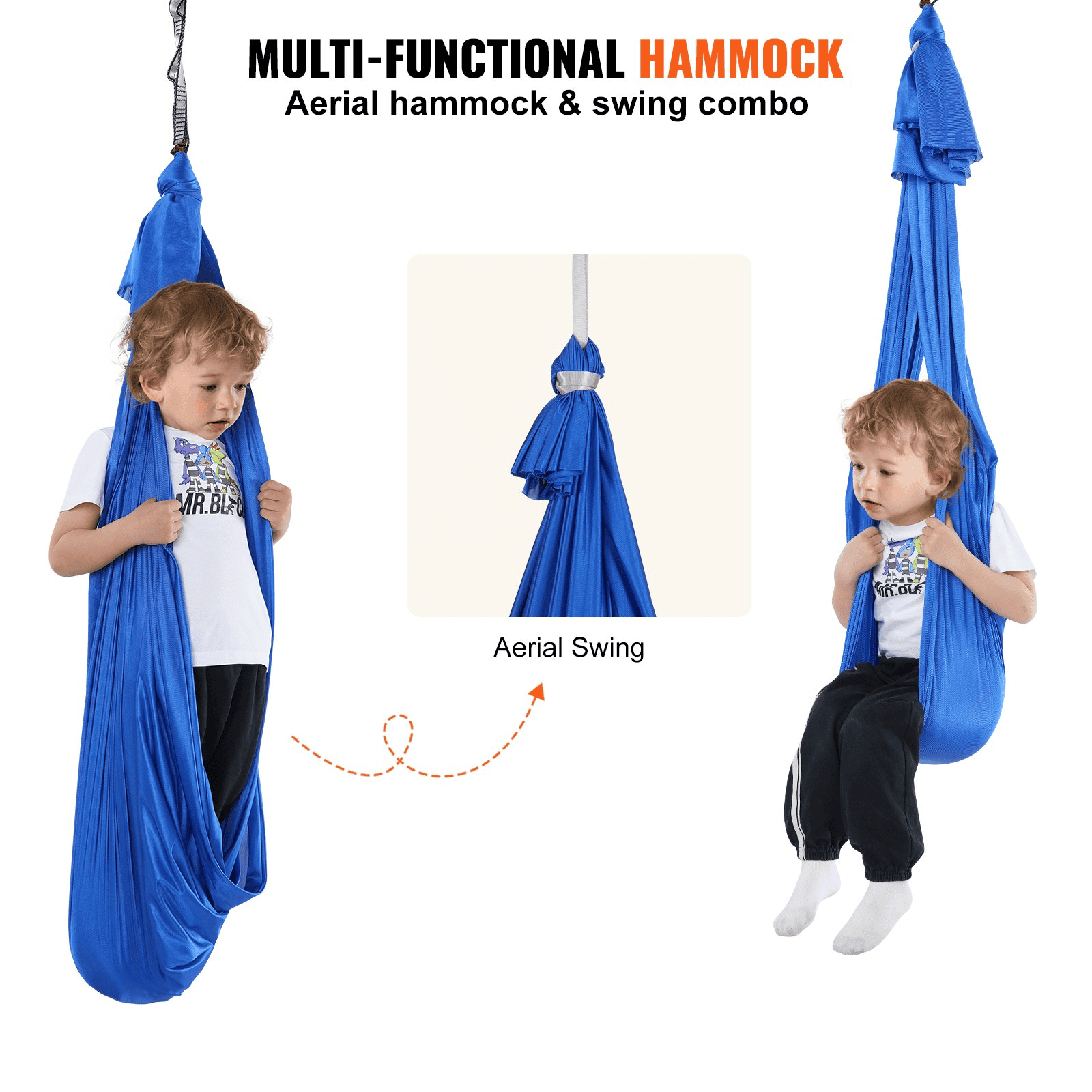 VEVOR Sensory Swing for Kids, 3.1 Yards, Therapy Swing for Children with Special Needs, Cuddle Swing Indoor Outdoor Hammock for Child & Adult with Autism, ADHD, Aspergers, Sensory Integration, Blue