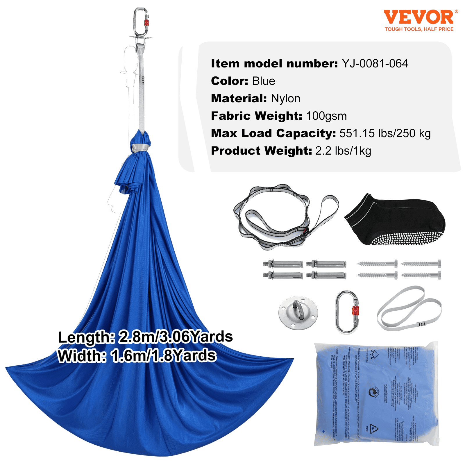 VEVOR Sensory Swing for Kids, 3.1 Yards, Therapy Swing for Children with Special Needs, Cuddle Swing Indoor Outdoor Hammock for Child & Adult with Autism, ADHD, Aspergers, Sensory Integration, Blue