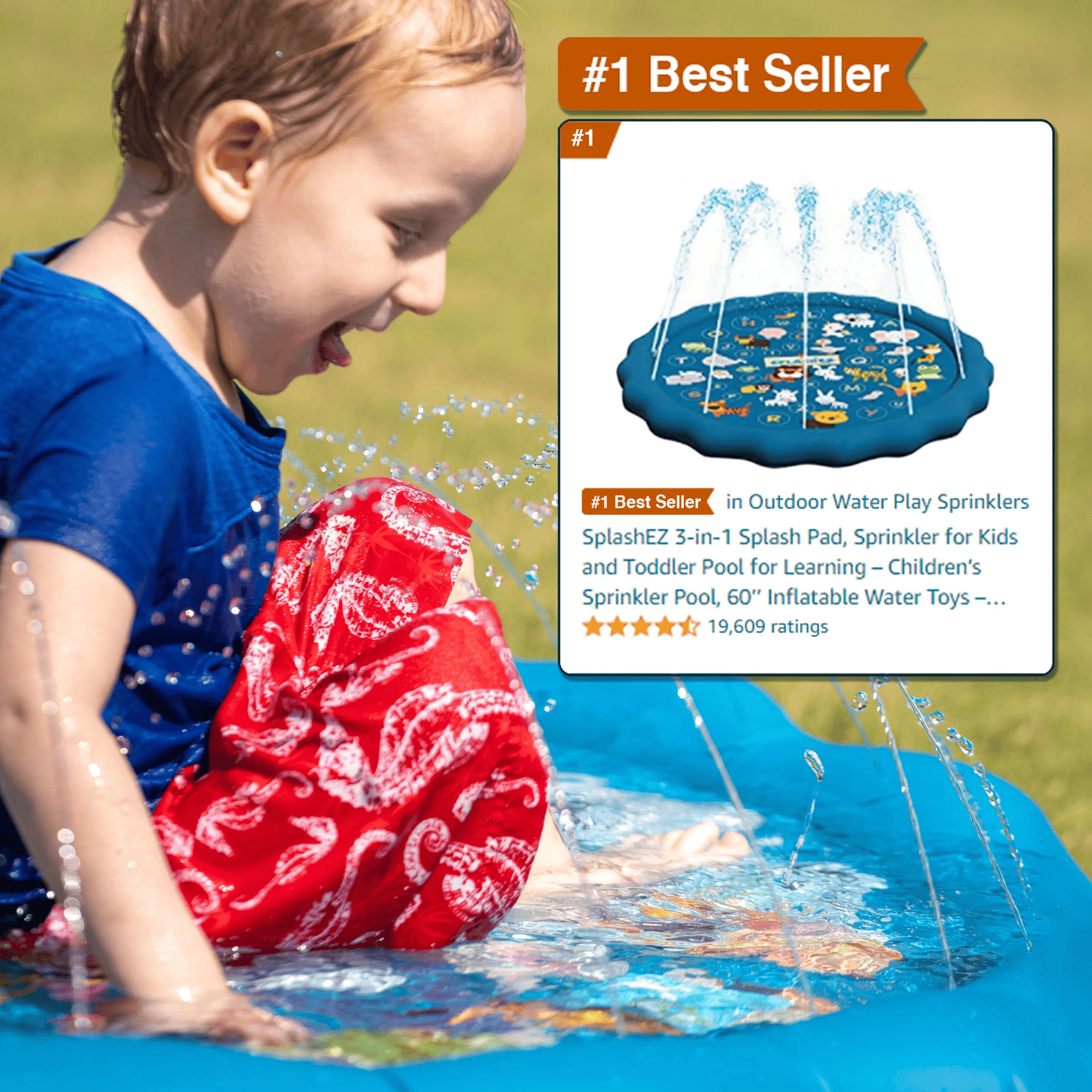 Splash Pad Baby Pool & Sprinkler, Outdoor Water Summer Toy