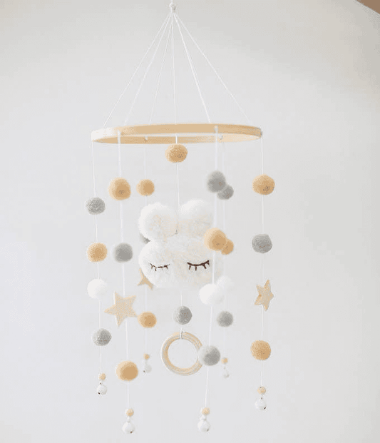 Handmade Wooden Beaded Felt Baby Mobile For Nursery Room