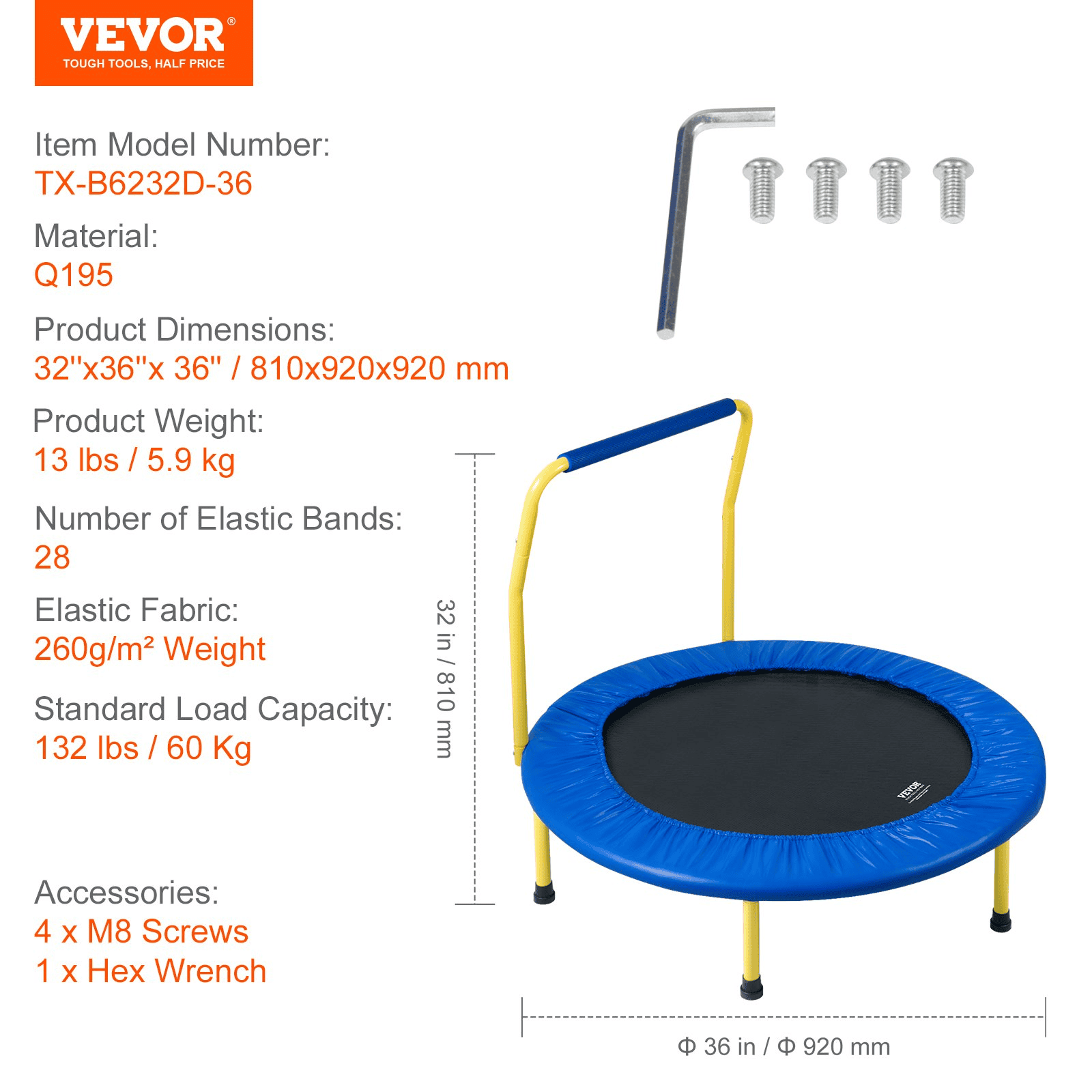 VEVOR 3FT Trampoline for Kids Indoor/Outdoor Foldable Baby Toddlers Trampoline