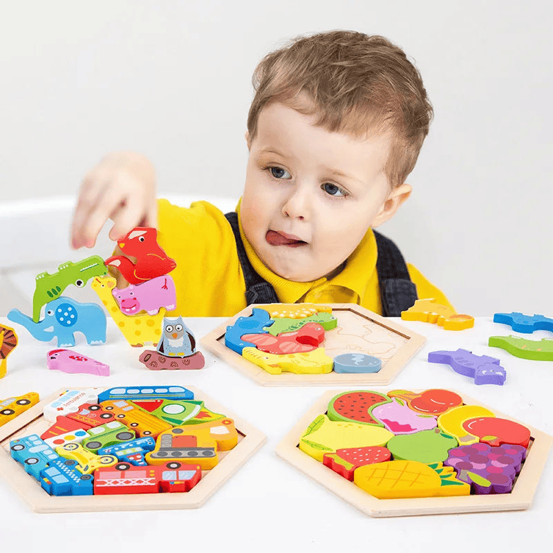 Wooden Toy Hexagonal Tangram for Children Multivariant