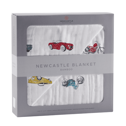 Vintage Muscle Cars and Motorcycles Bamboo Muslin Newcastle Blanket