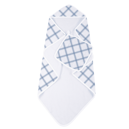 Blue Buffalo Check Plaid Hooded Towel and Washcloth Set