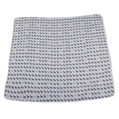 Blue Deer and Glacier Grey Plaid Cotton Muslin Newcastle Blanket