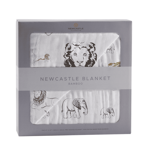 Hear Me Roar Lion and Rhinos and Elephants Bamboo Newcastle Blanket