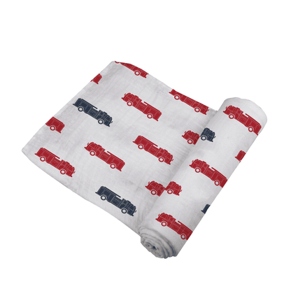 Blue and Red Fire Trucks Swaddle