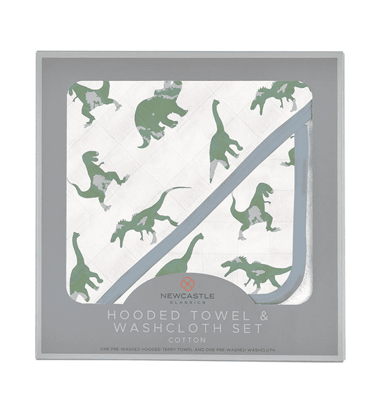 Granite Green Dinosaurs Cotton Hooded Towel and Washcloth Set