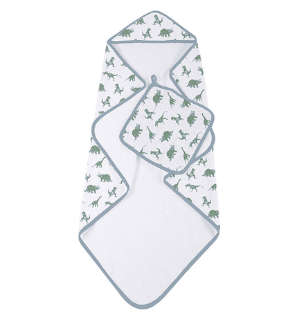 Granite Green Dinosaurs Cotton Hooded Towel and Washcloth Set