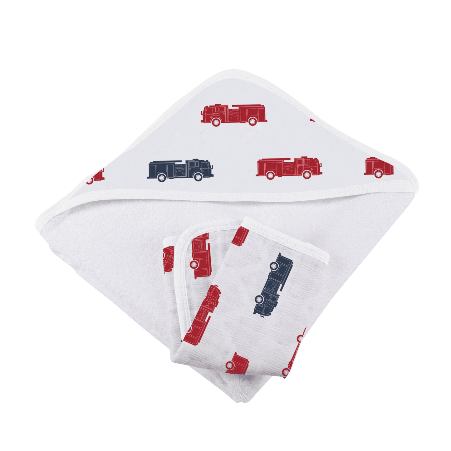 Blue and Red Fire Trucks Hooded Towel and Washcloth Set