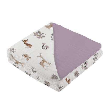 Sierra Fox and Deer and Orchid Lavender Cotton Newcastle Blanket