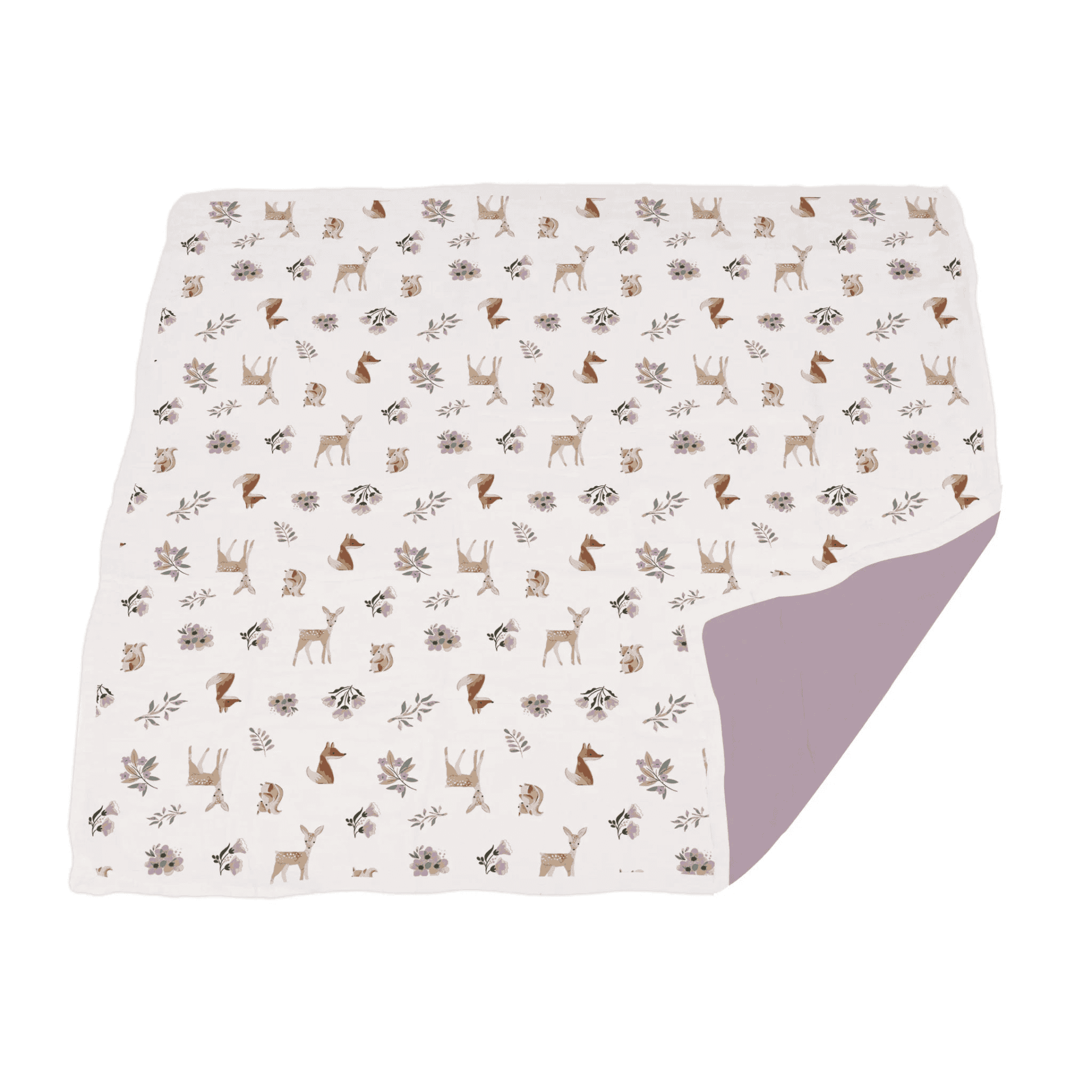 Sierra Fox and Deer and Orchid Lavender Cotton Newcastle Blanket