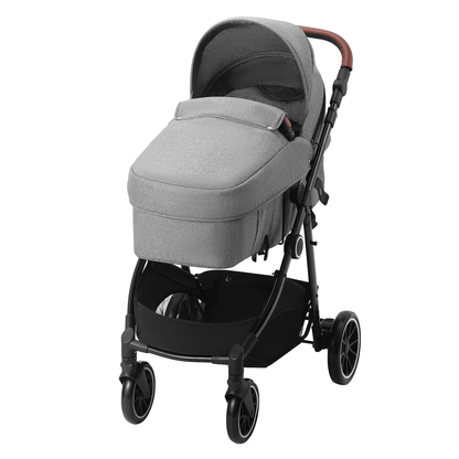 Standard Baby Stroller, Infant Toddler Stroller with Bassinet, 3rd-Gear Adjustable Backrest & Foldable & Reversible Seat, Carbon Steel Newborn Stroller with Leg Cover and Mesh Net, Dark Grey