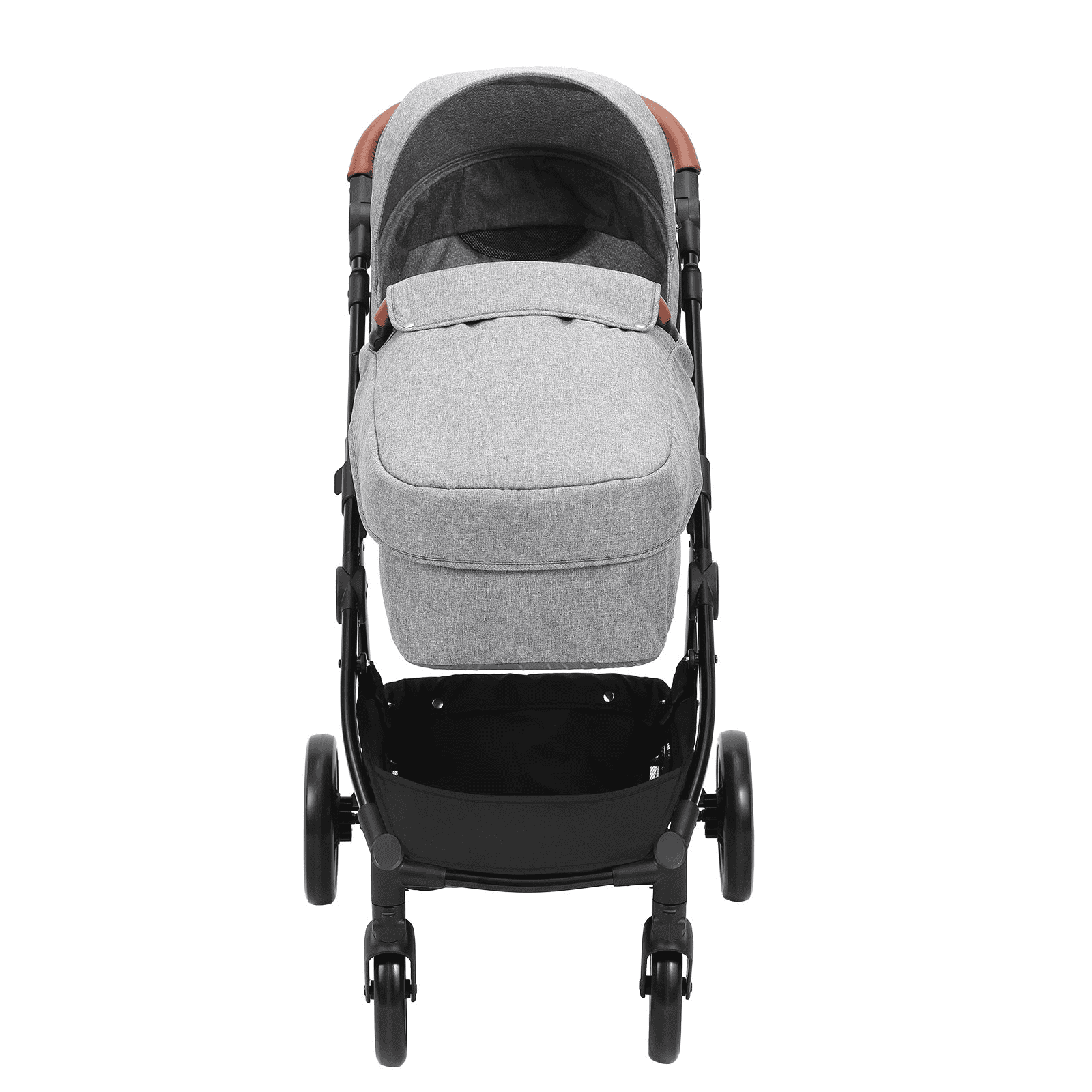 Standard Baby Stroller, Infant Toddler Stroller with Bassinet, 3rd-Gear Adjustable Backrest & Foldable & Reversible Seat, Carbon Steel Newborn Stroller with Leg Cover and Mesh Net, Dark Grey