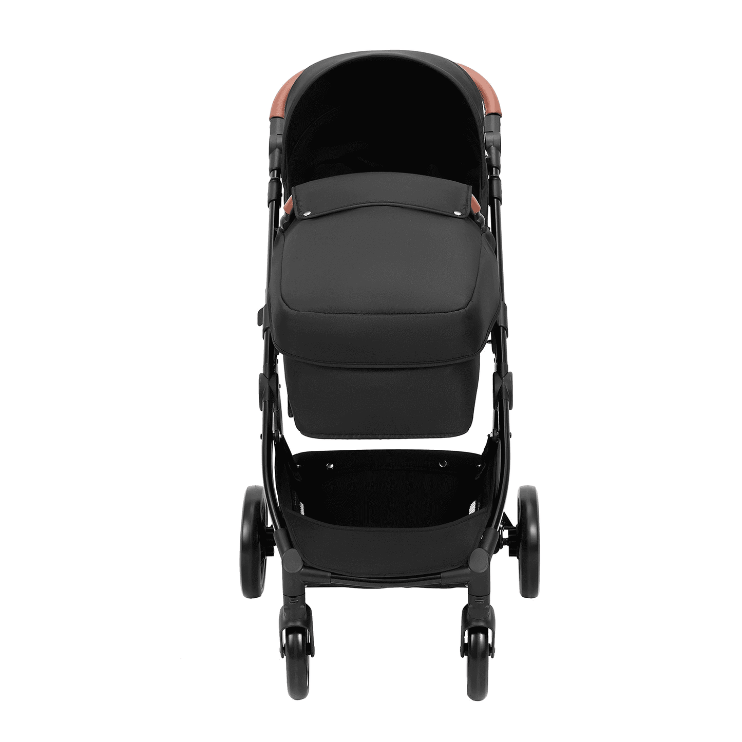 Standard Baby Stroller, Infant Toddler Stroller with Bassinet, 3rd-Gear Adjustable Backrest & Foldable & Reversible Seat, Carbon Steel Newborn Stroller with Leg Cover and Mesh Net, Black