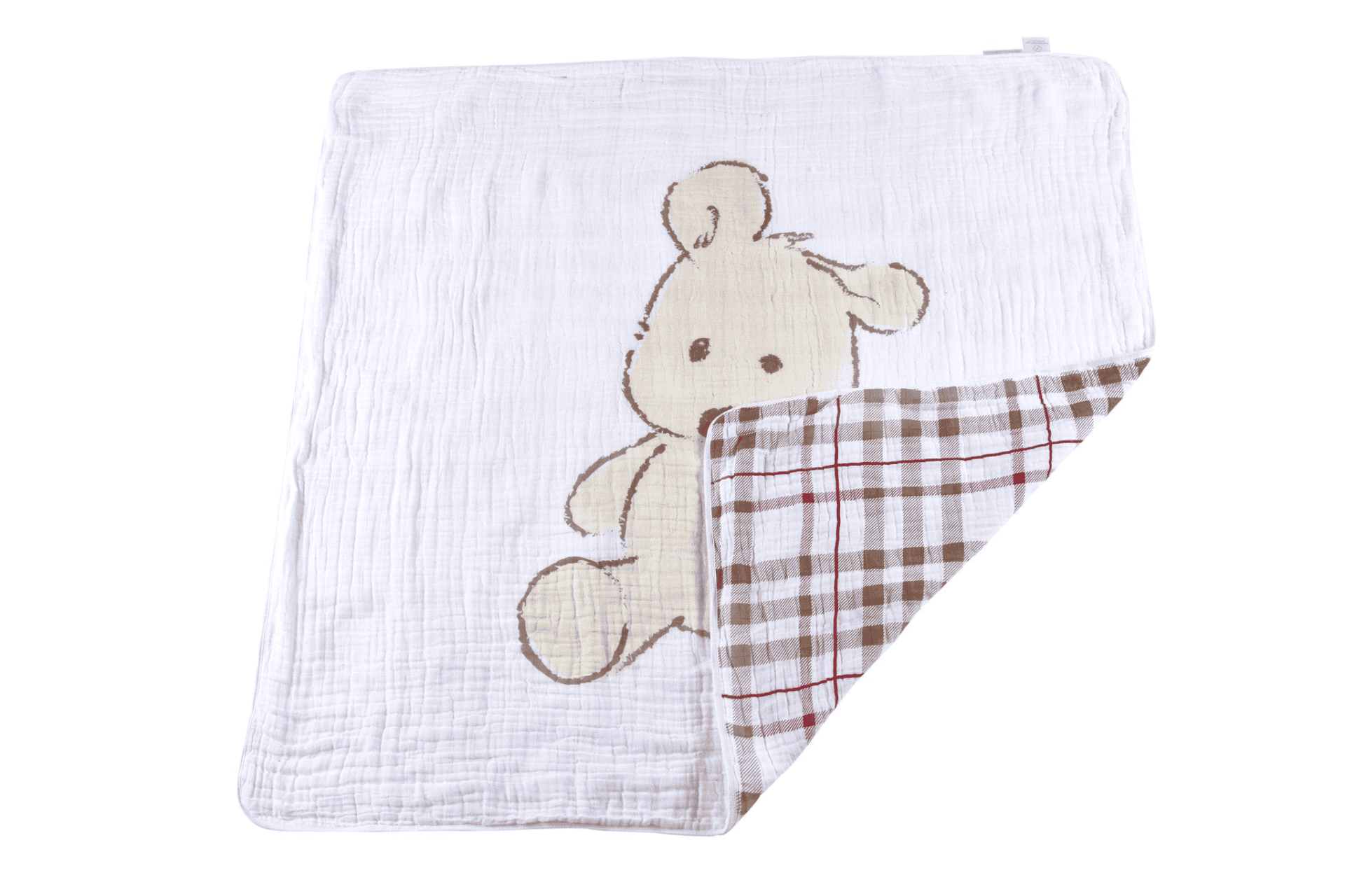 Teddy Bear and Plaid Cotton Muslin Newcastle Blanket