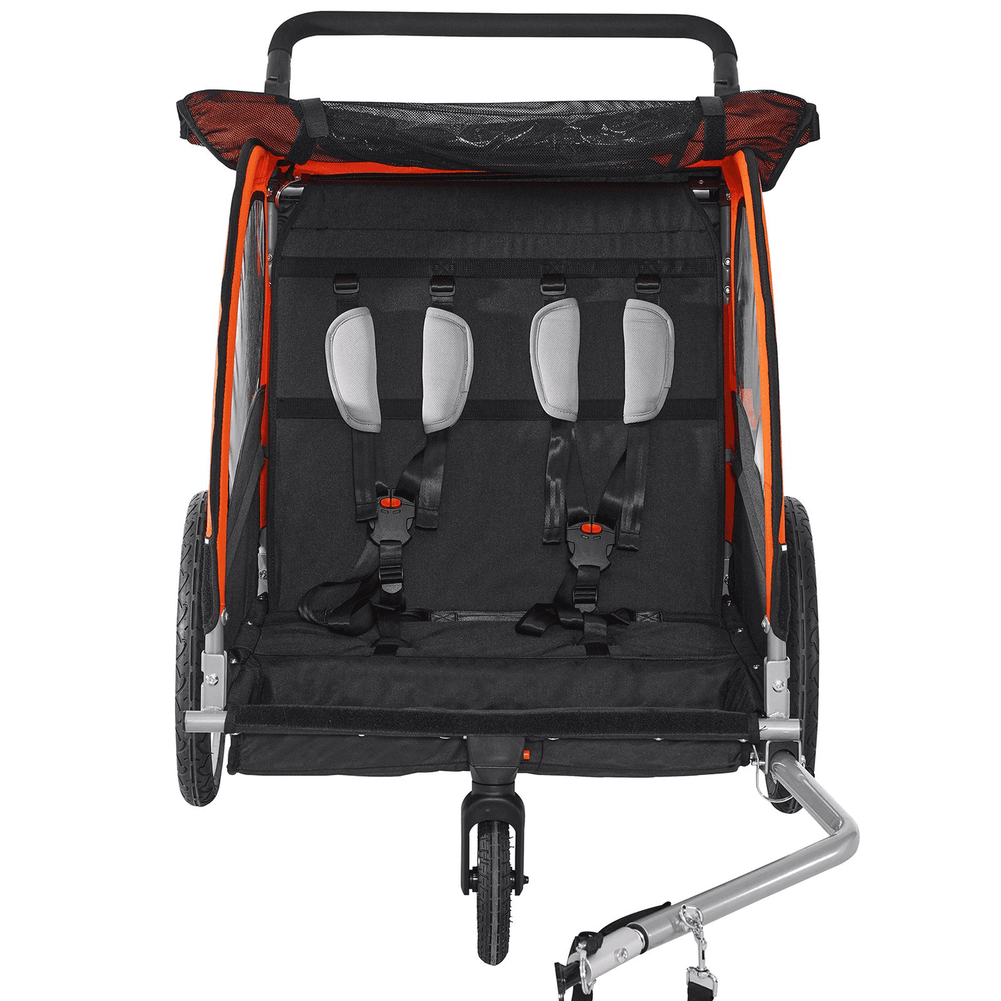 Bike Trailer for Toddlers, Kids, Double Seat, 100 lbs Load, 2-In-1 Canopy Carrier Converts to Stroller, Tow Behind Foldable Child Bicycle Trailer with Universal Bicycle Coupler, Orange and Gray