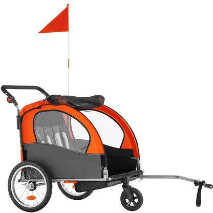 Bike Trailer for Toddlers, Kids, Double Seat, 100 lbs Load, 2-In-1 Canopy Carrier Converts to Stroller, Tow Behind Foldable Child Bicycle Trailer with Universal Bicycle Coupler, Orange and Gray