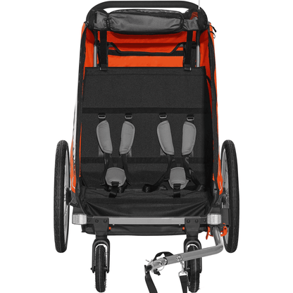 Bike Trailer for Toddlers, Kids, Double Seat, 100 lbs Load, 2-In-1 Canopy Carrier Converts to Stroller, Tow Behind Foldable Child Bicycle Trailer with Universal Bicycle Coupler, Orange and Gray