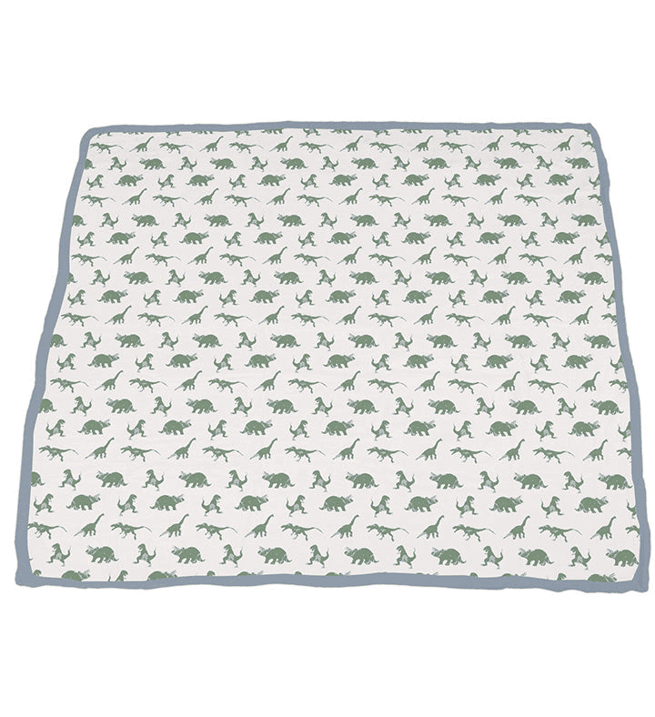 Granite Green Dinosaurs and Blue Fog Cotton Newcastle Blanket