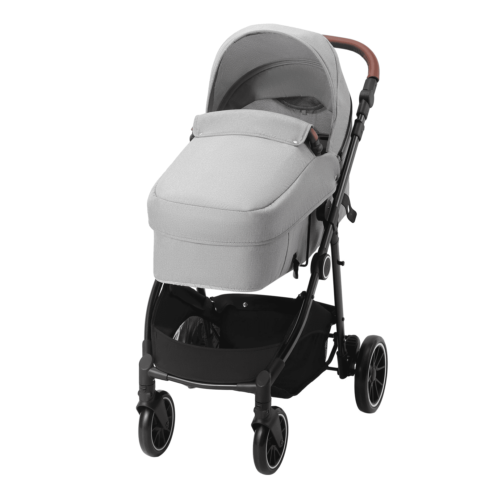 Standard Baby Stroller, Infant Toddler Stroller with Bassinet, 3rd-Gear Adjustable Backrest & Foldable & Reversible Seat, Carbon Steel Newborn Stroller with Leg Cover and Mesh Net, Light Grey