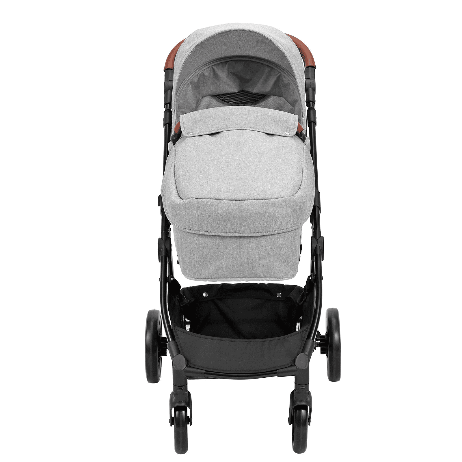 Standard Baby Stroller, Infant Toddler Stroller with Bassinet, 3rd-Gear Adjustable Backrest & Foldable & Reversible Seat, Carbon Steel Newborn Stroller with Leg Cover and Mesh Net, Light Grey