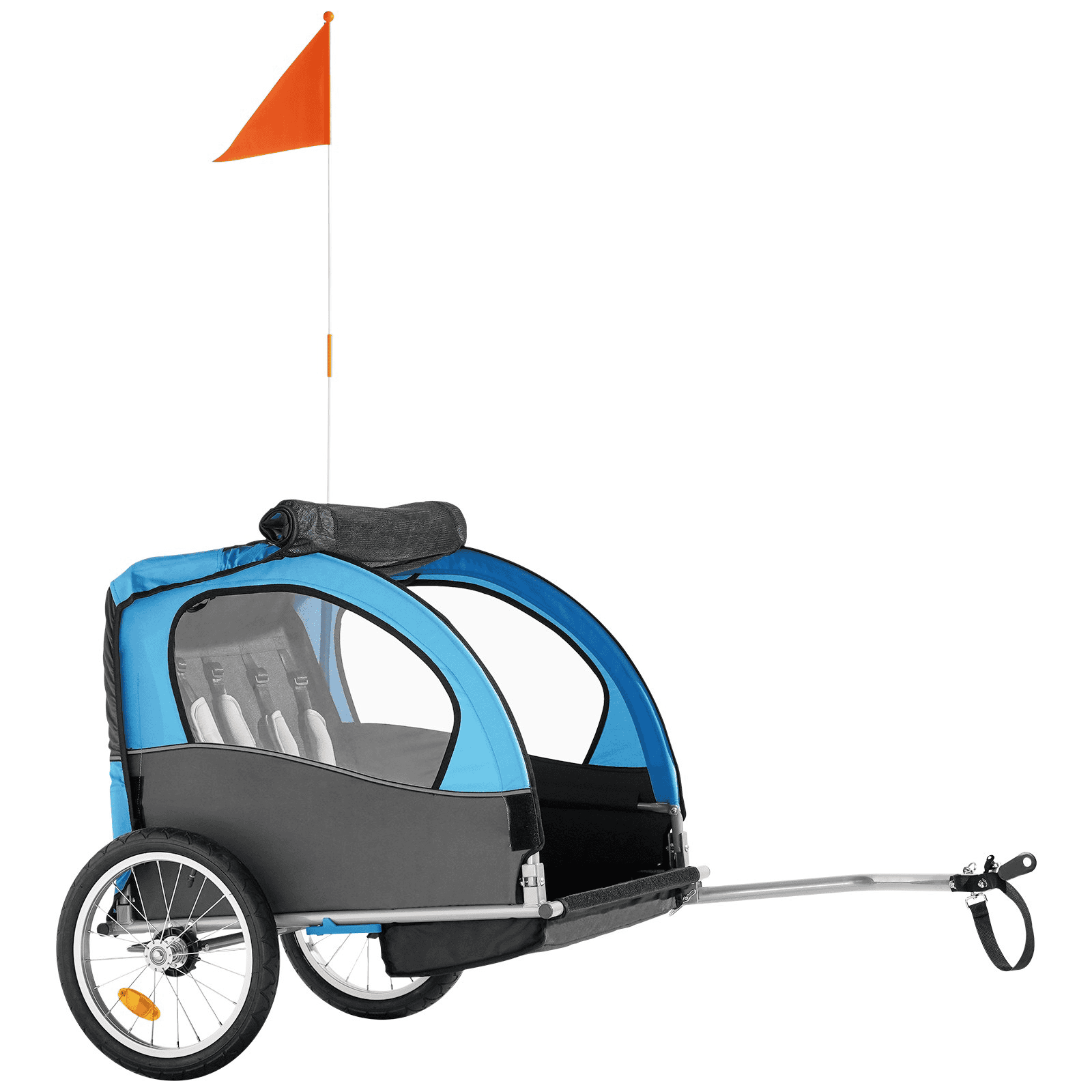 VEVOR Bike Trailer for Toddlers, Kids, Double Seat, 110 lbs Load, Tow Behind Foldable Child Bicycle Trailer with Universal Bicycle Coupler, Canopy Carrier with Strong Carbon Steel Frame, Blue and Gray