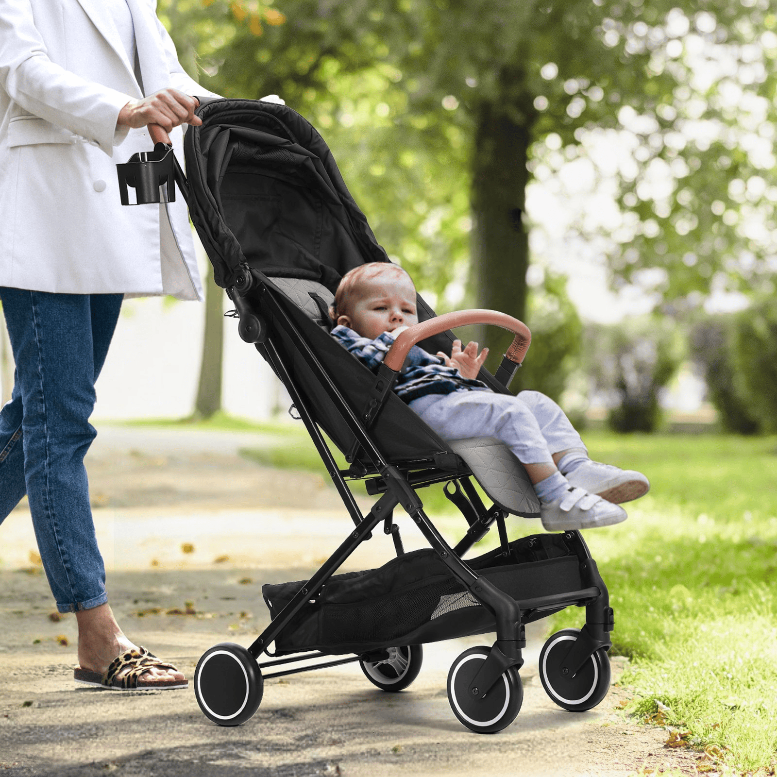 VEVOR Standard Baby Infant Stroller, Toddler Stroller with 95°-150° Adjustable Backrest & & 0/90°Adjustable Footrest & One-click Folding, Newborn Stroller with Cup Holder and Carry Bag, Black