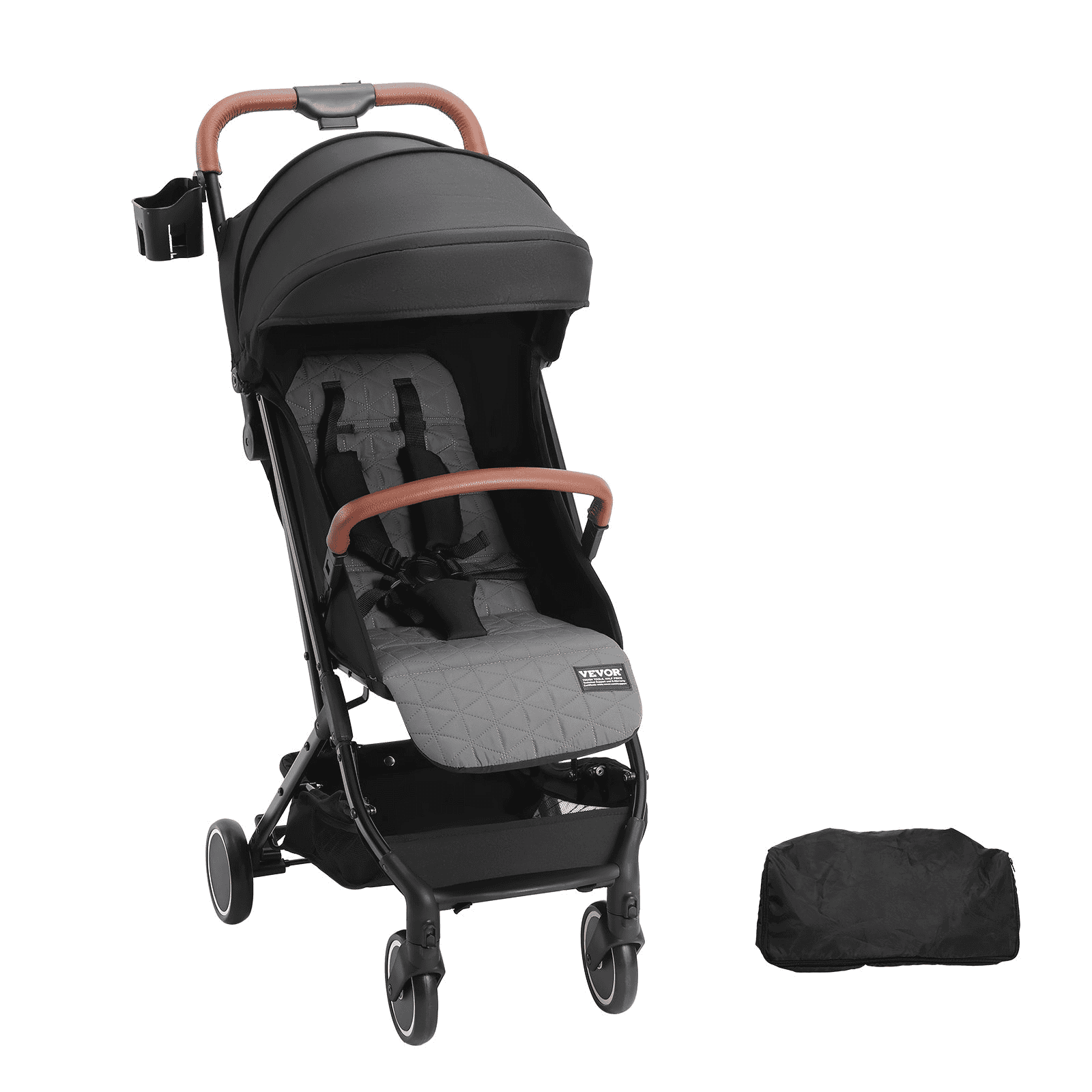 VEVOR Standard Baby Infant Stroller, Toddler Stroller with 95°-150° Adjustable Backrest & & 0/90°Adjustable Footrest & One-click Folding, Newborn Stroller with Cup Holder and Carry Bag, Black