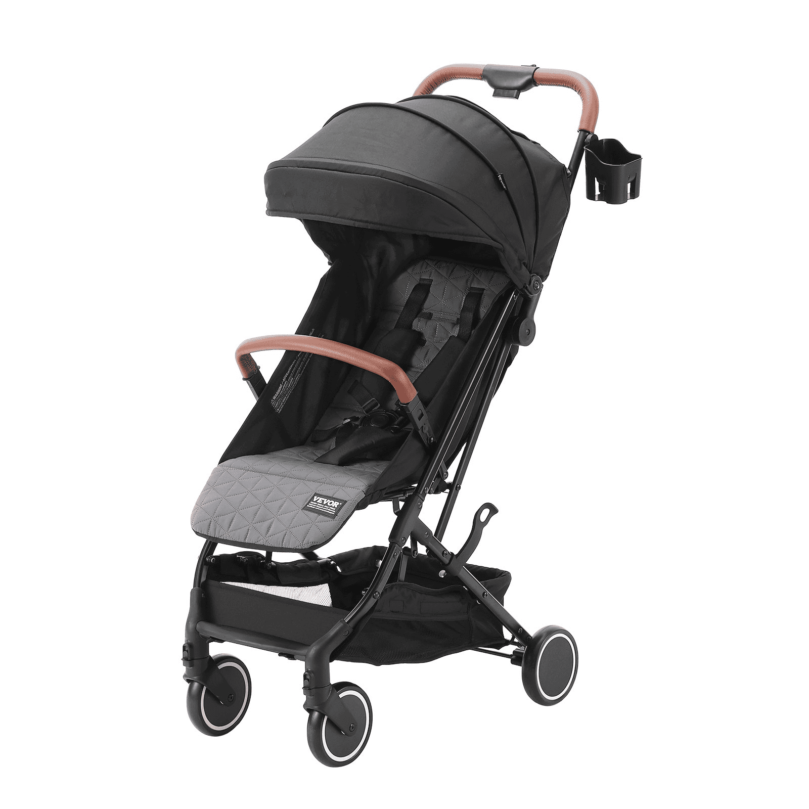 VEVOR Standard Baby Infant Stroller, Toddler Stroller with 95°-150° Adjustable Backrest & & 0/90°Adjustable Footrest & One-click Folding, Newborn Stroller with Cup Holder and Carry Bag, Black