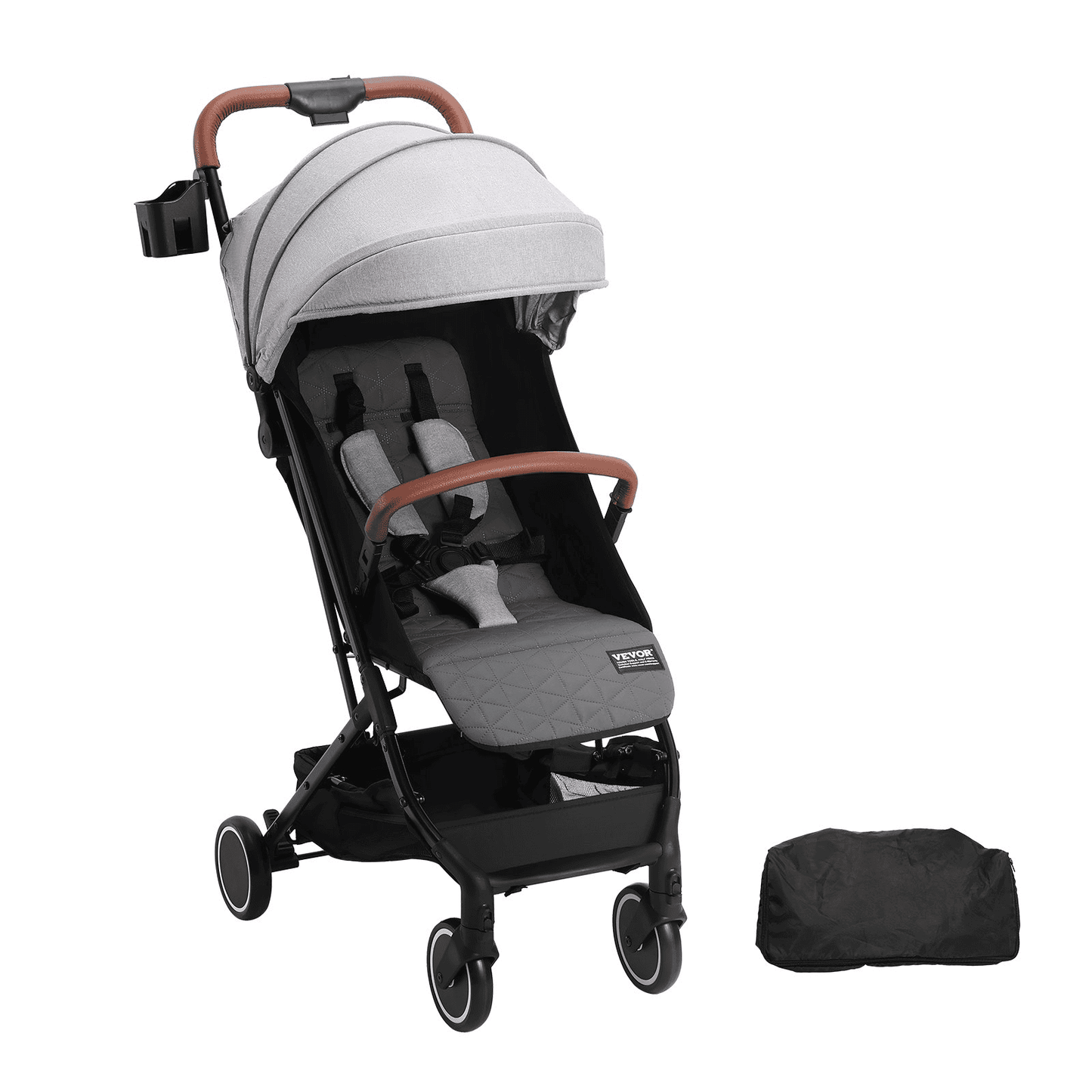 Standard Baby Infant Stroller, Toddler Stroller with 95°-150° Adjustable Backrest & & 0/90°Adjustable Footrest & One-click Folding, Newborn Stroller with Cup Holder and Carry Bag, Light Grey