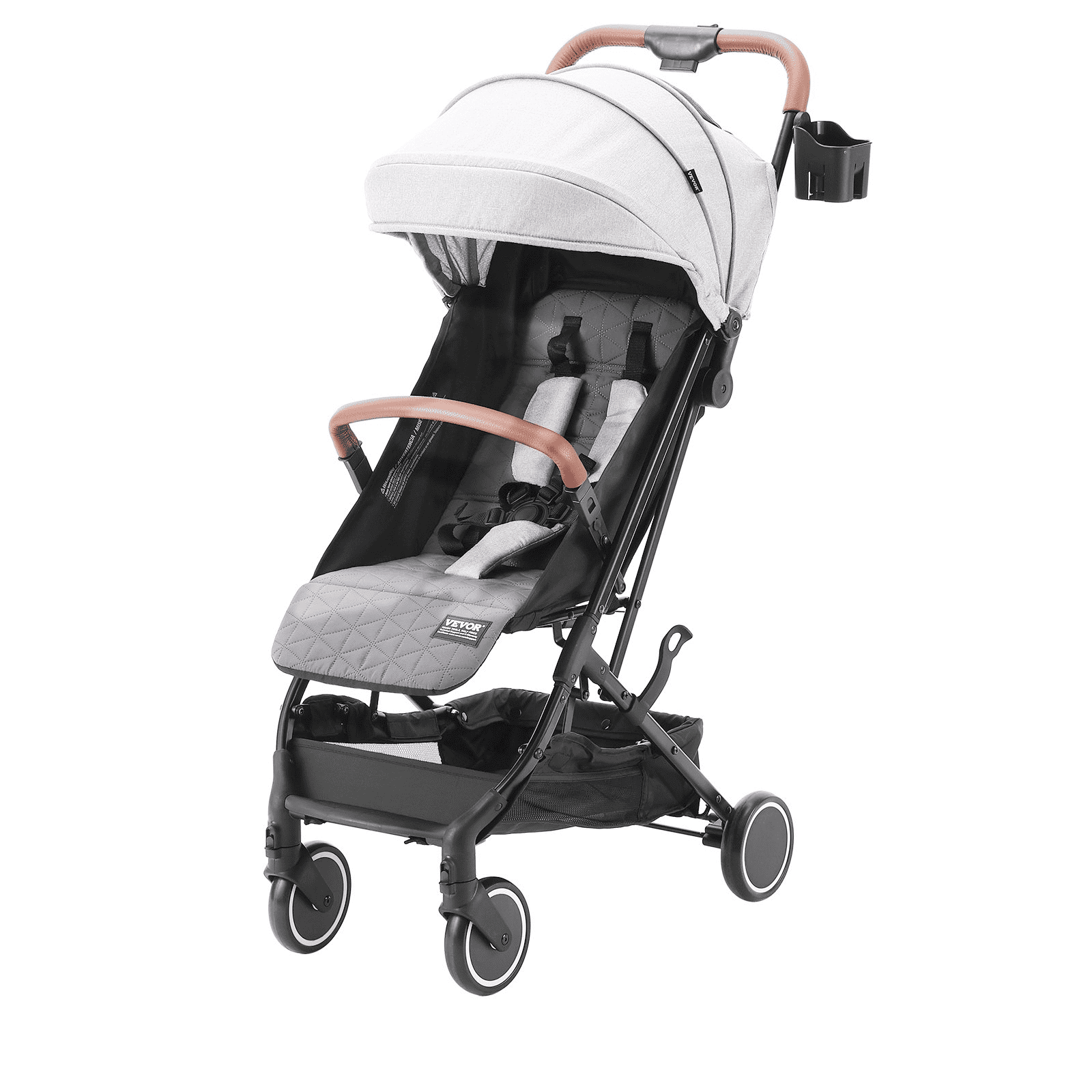 Standard Baby Infant Stroller, Toddler Stroller with 95°-150° Adjustable Backrest & & 0/90°Adjustable Footrest & One-click Folding, Newborn Stroller with Cup Holder and Carry Bag, Light Grey