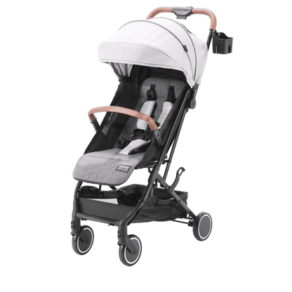 Standard Baby Infant Stroller, Toddler Stroller with 95°-150° Adjustable Backrest & & 0/90°Adjustable Footrest & One-click Folding, Newborn Stroller with Cup Holder and Carry Bag, Light Grey