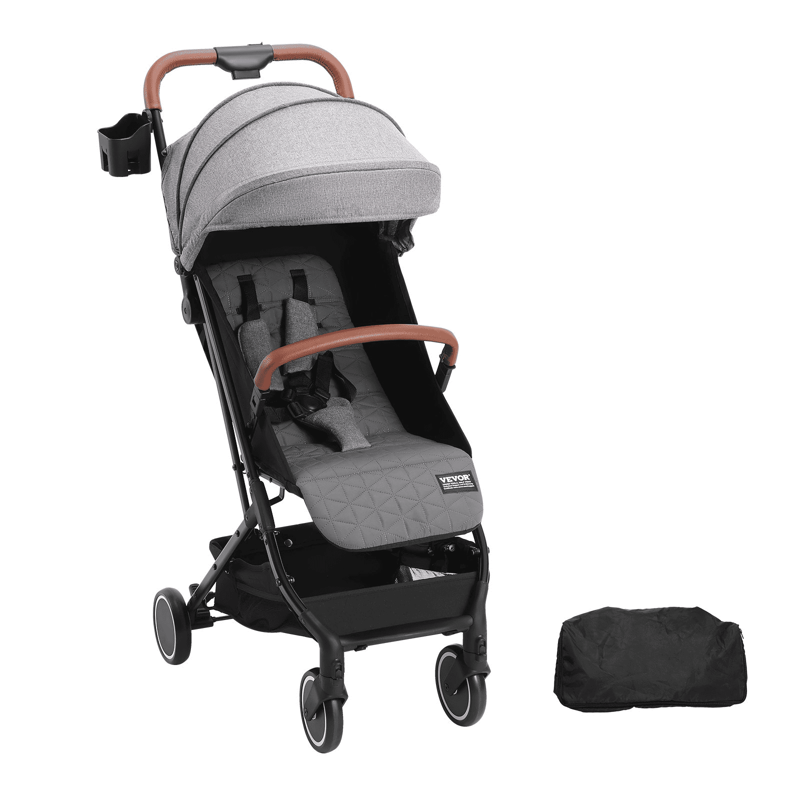 Standard Baby Infant Stroller, Toddler Stroller with 95°-150° Adjustable Backrest & & 0/90°Adjustable Footrest & One-click Folding, Newborn Stroller with Cup Holder and Carry Bag, Dark Grey