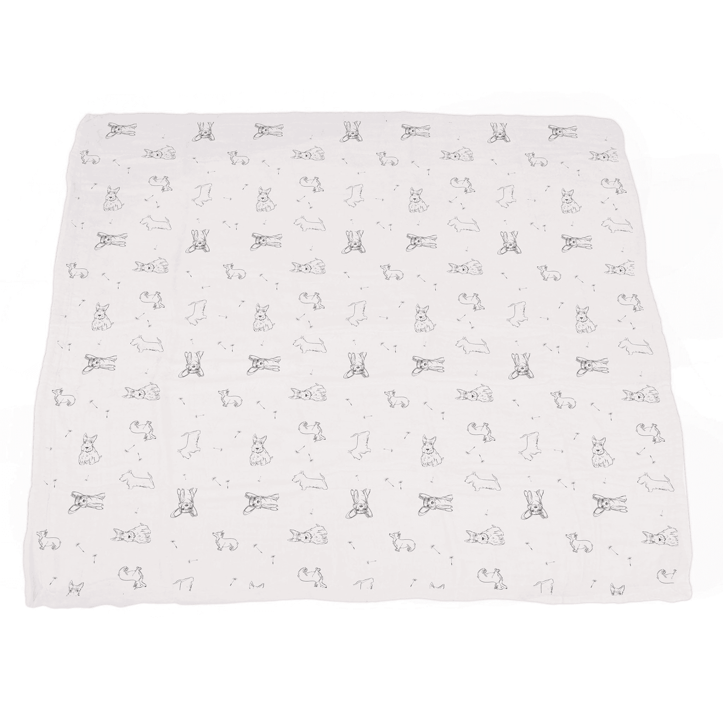 Corgi and Dandelion Seeds Bamboo Muslin Newcastle Blanket