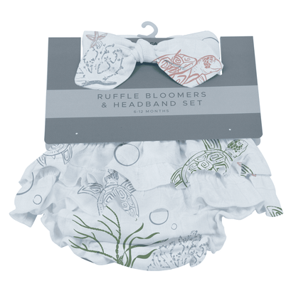 Turtles Ruffle Bamboo Bloomer Headband Set