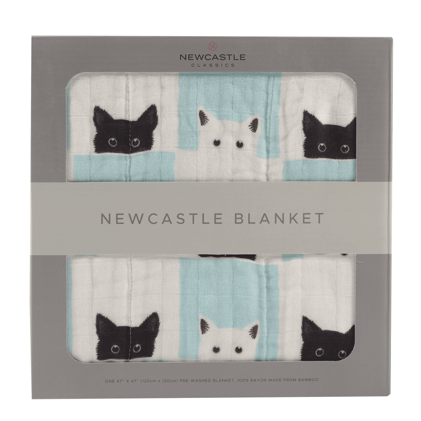 Peek-A-Boo Cats and White Bamboo Muslin Newcastle Blanket