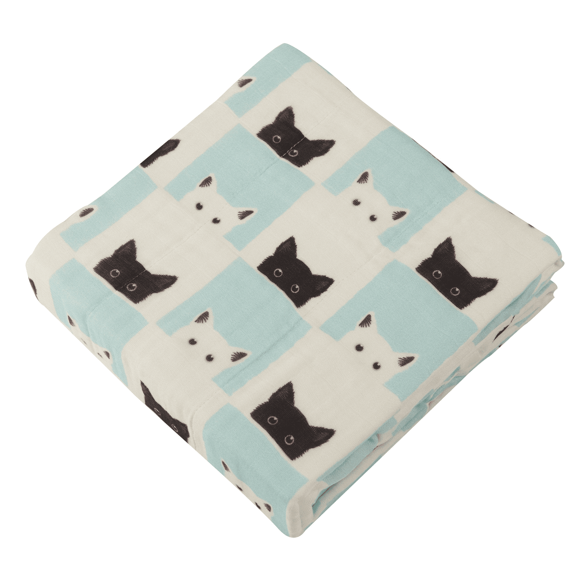 Peek-A-Boo Cats and White Bamboo Muslin Newcastle Blanket