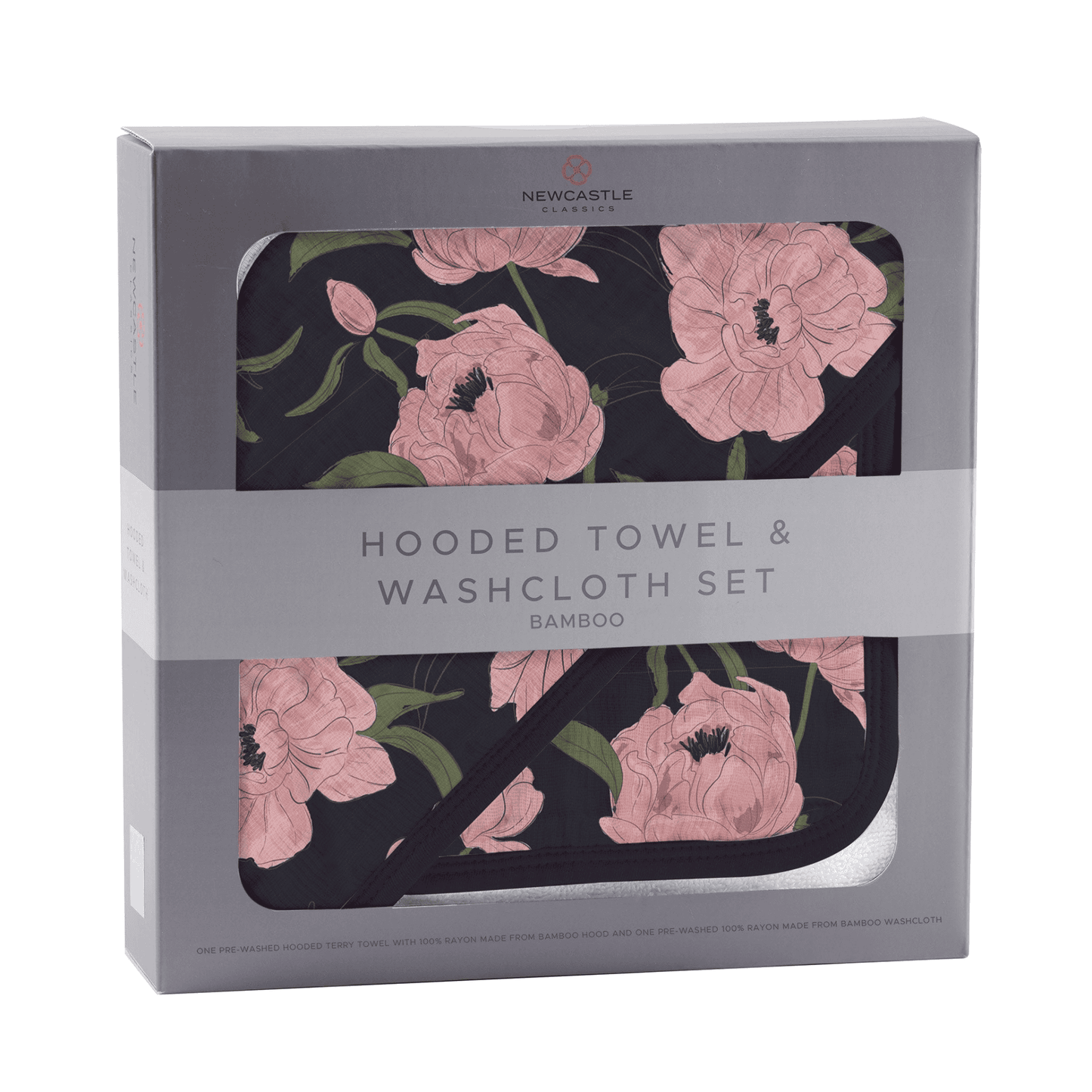 Peonies Hooded Towel and Washcloth Set