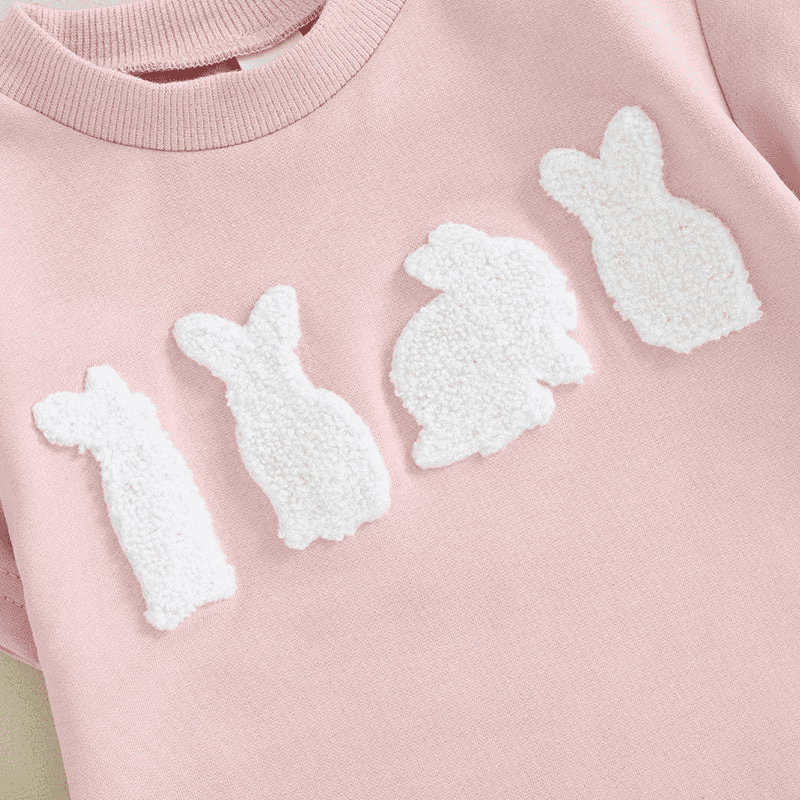 Sweatshirt with Romper Closure with embroidered bunnies and Headband