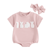 Sweatshirt with Romper Closure with embroidered bunnies and Headband