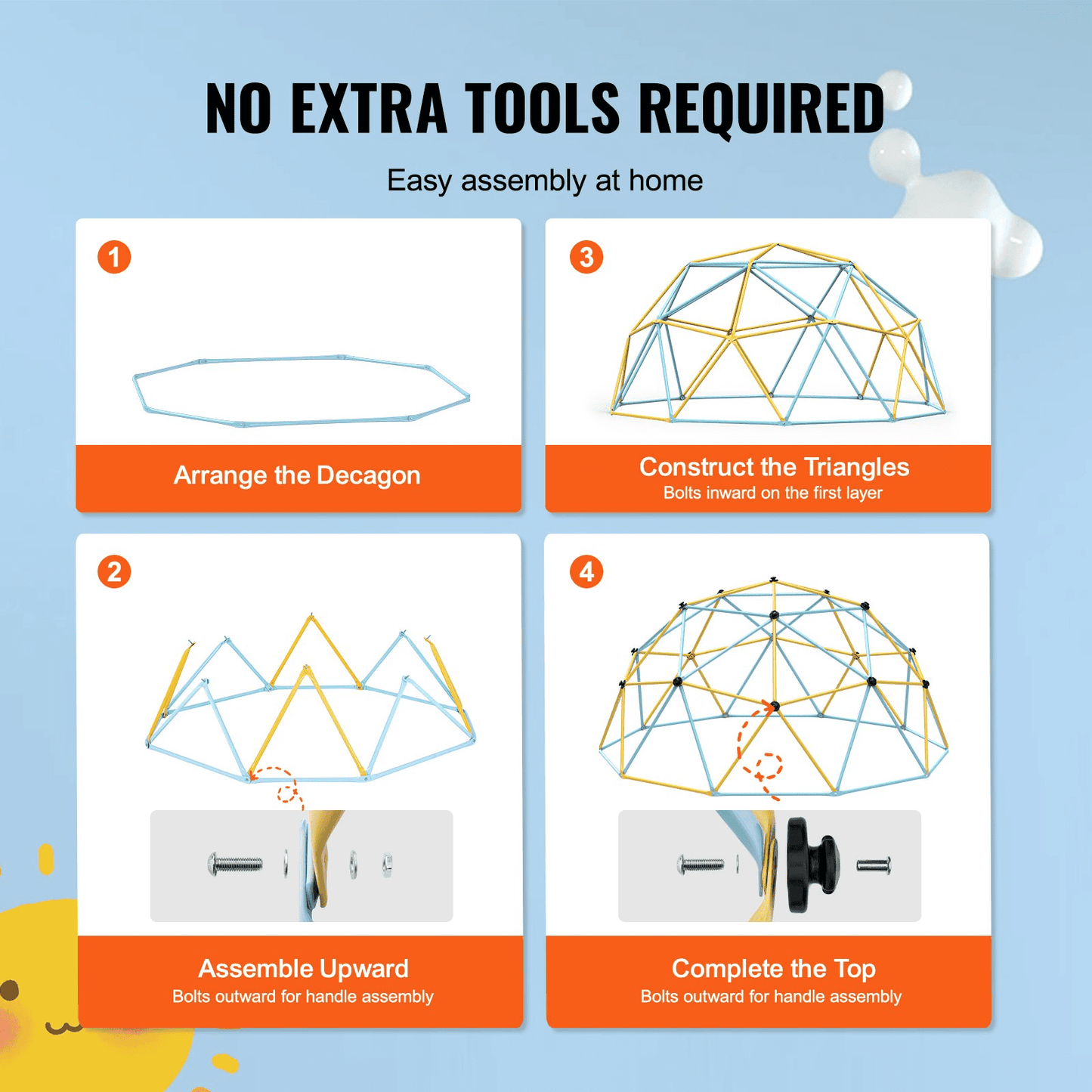 VEVOR Climbing Dome, Jungle Gym Supports 750LBS and Easy Assembly, 10FT Geometric Dome Climber Play Center for Kids 3 to 10 Years Old,with Climbing Grip, Outdoor Backyard Play Equipment for Kids