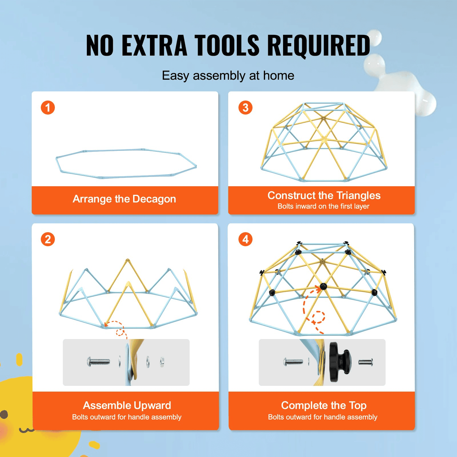 VEVOR Climbing Dome, Jungle Gym Supports 600LBS and Easy Assembly, 6FT Geometric Dome Climber Play Center for Kids 3 to 9 Years Old, with Climbing Grip, Outdoor and Indoor Play Equipment for Kids