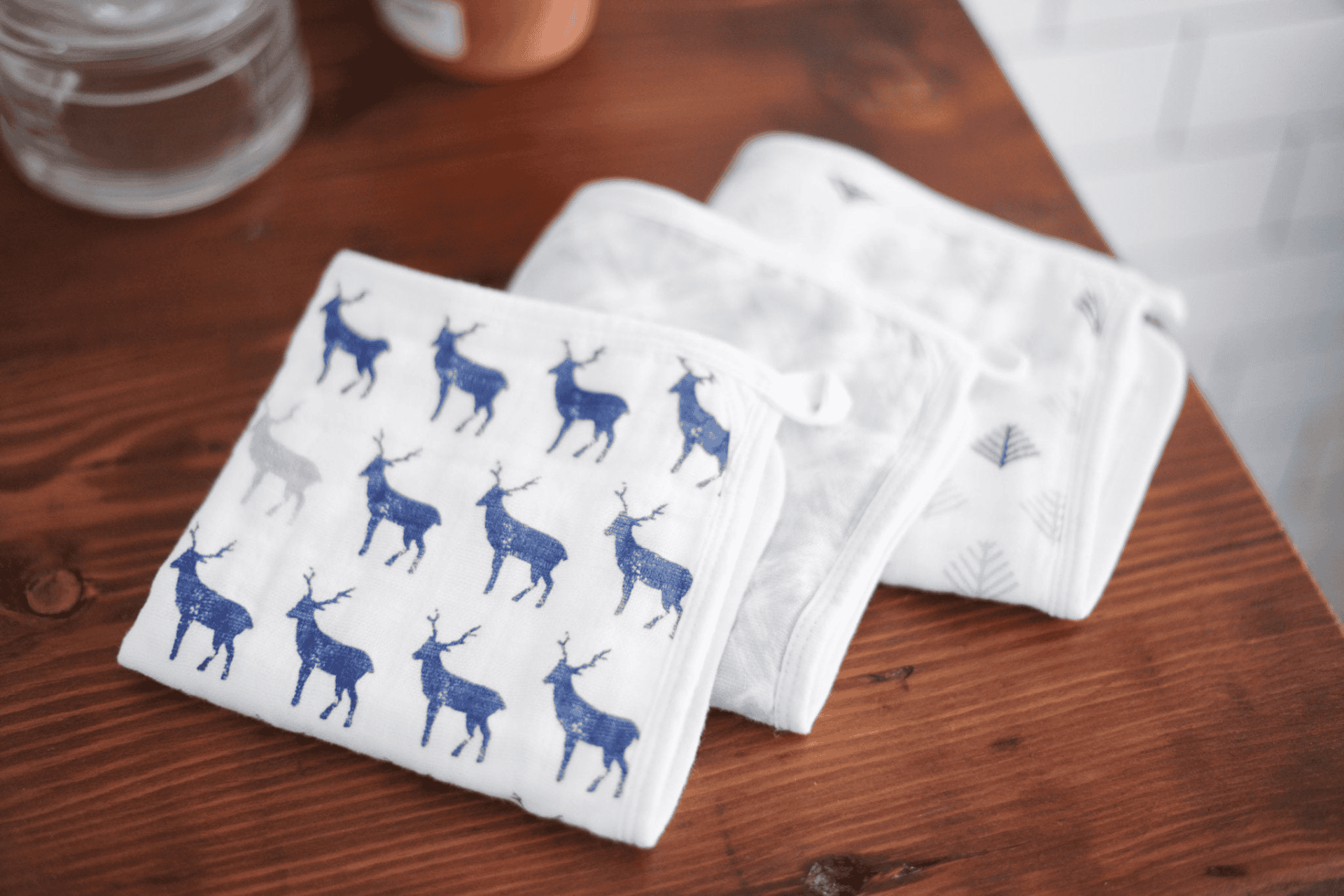 Blue Deer Cotton Washcloth Set 3PK