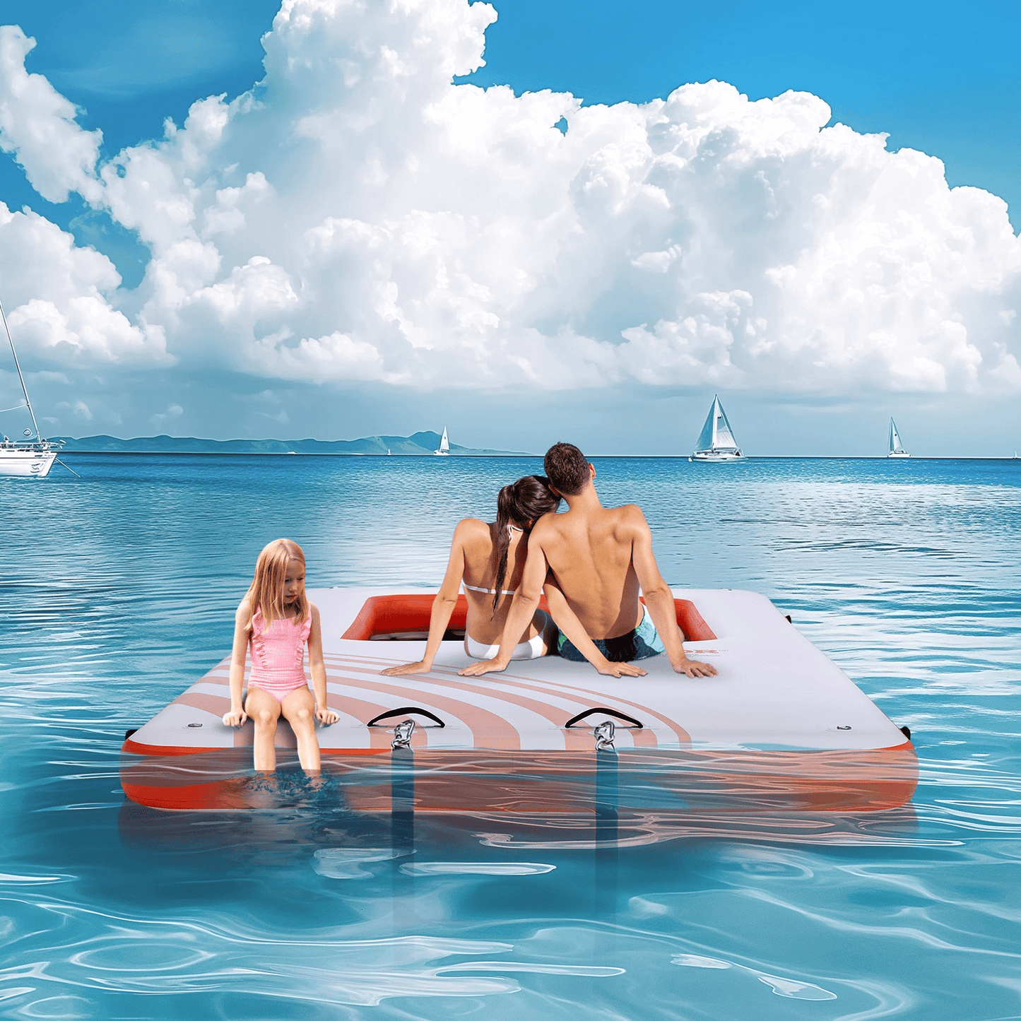 VEVOR Inflatable Floating Dock, 15x6.5FT Inflatable Dock Platform with 4*6FT Trampoline Mesh Pool, Non-Slip Floating Platform Water Mat with Portable Bag & Detachable Ladder for Pool Beach Relaxation