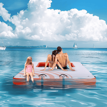 VEVOR Inflatable Floating Dock, 15x6.5FT Inflatable Dock Platform with 4*6FT Trampoline Mesh Pool, Non-Slip Floating Platform Water Mat with Portable Bag & Detachable Ladder for Pool Beach Relaxation