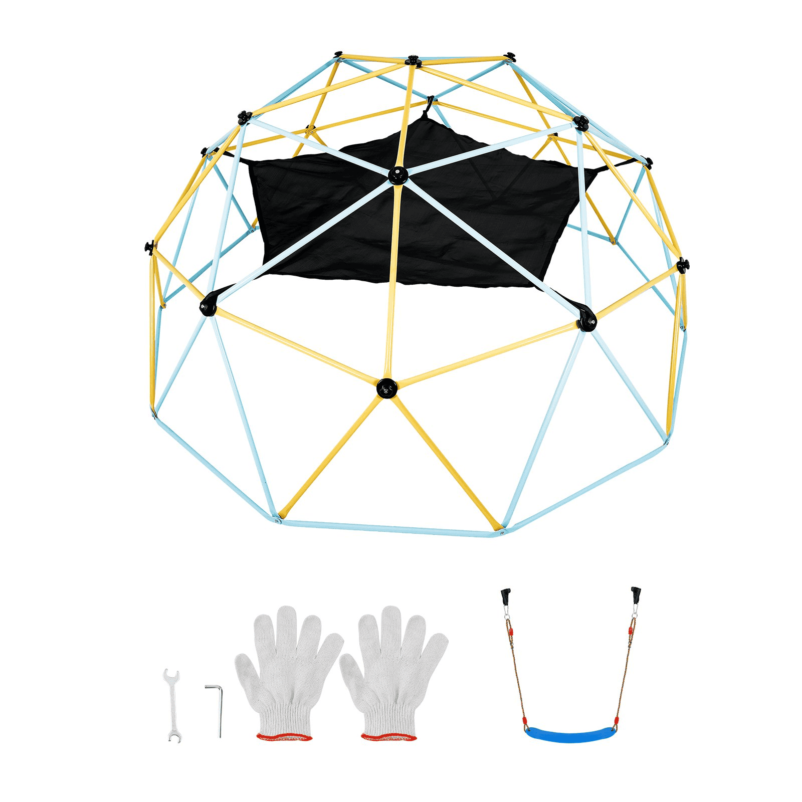 VEVOR Climbing Dome, for Kids 3 to 10 Years Old,10FT Geometric Dome Climber with Hammock and Swing,  Jungle Gym Supports 750LBS and Easy Assembly, with Climbing Grip, Outdoor Backyard Play Equipment