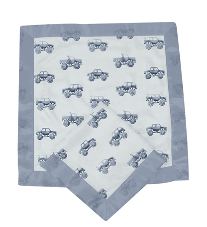 Indigo Monster Trucks Cotton Newcastle Blankie